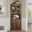  Armoire de coin de 69 po de hauteur avec portes, armoire de rangement de coin à 6 niveaux avec portes, tablette pour salle de bain, armoire de plancher de salle de bain-1491850018