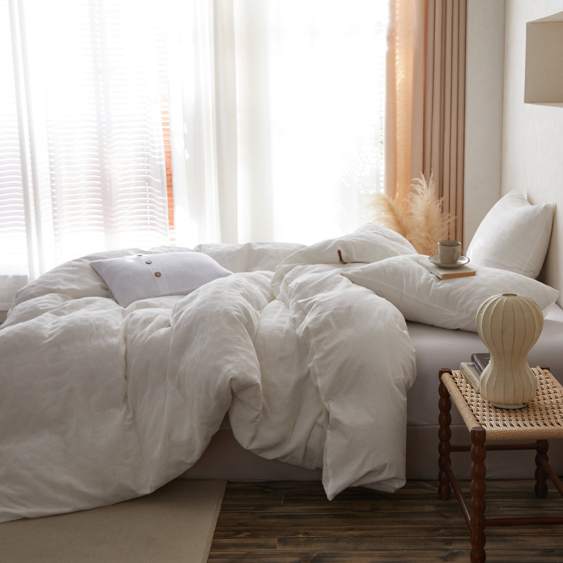 Ensemble de housse de couette en coton gaufré à 100 %, Lit double, Blanc