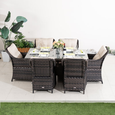6 - Person Wicker Patio Dining Set With Rectangular Table , Cushions Included