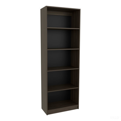 5-Tier Bookcase with Modern Storage for Books and Decor, Dark Walnut / Black Wengue
