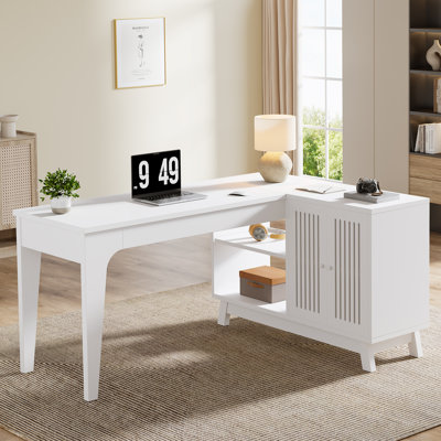 L-Shaped Desk with Storage Cabinet, Corner Computer Desk for Home Office