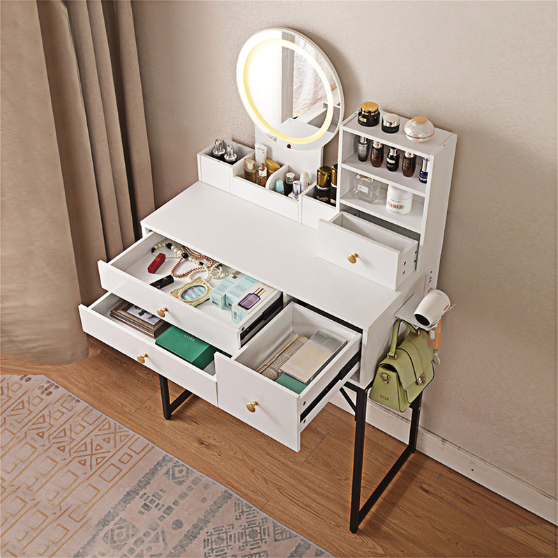 Vanity Table With Lighted Mirror And Power Outlet