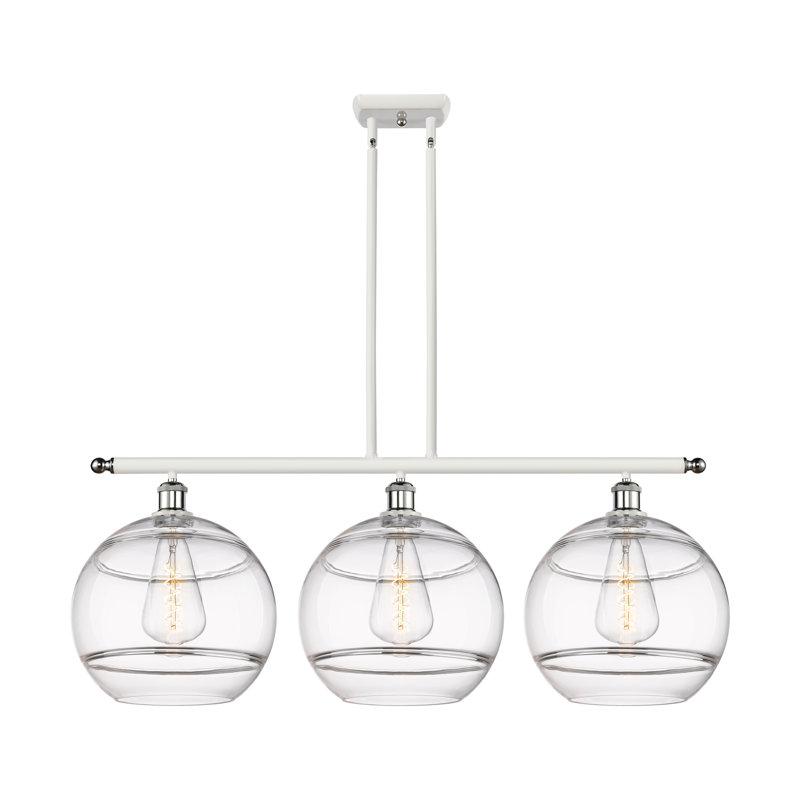 Luminaire suspendu pour îlot de cuisine à 3 lumières Chartoff, Transparent, Chrome poli blanc
