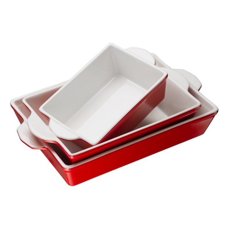 Cherry Red Ceramic Rectangular Baking Dishes Set of 3