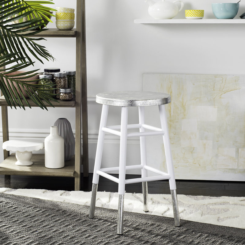 Amiaha Counter Stool with Metal Frame, White, Silver, Counter Stool (24" Seat Height)