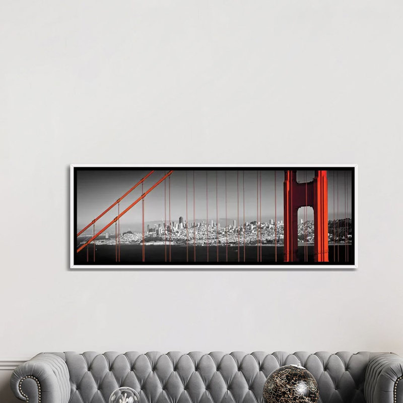 "Golden Gate Bridge Panoramic Downtown View" par Melanie Viola, reproduction d’art graphique panoramique