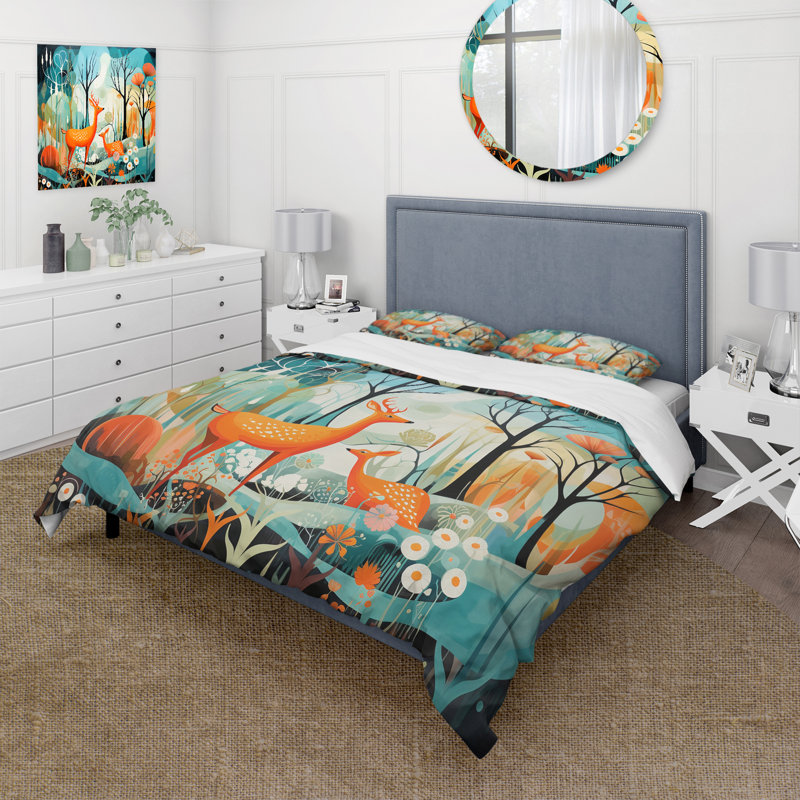 Ensemble de housse de couette en microfibre / polyester Teal Mid Century, Housse de couette simple + 1 taie décorative stan