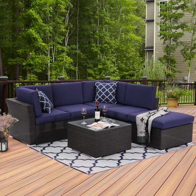 Premium All-Weather Wicker 5 - Person Modular Patio Conversation Sets with Cushions