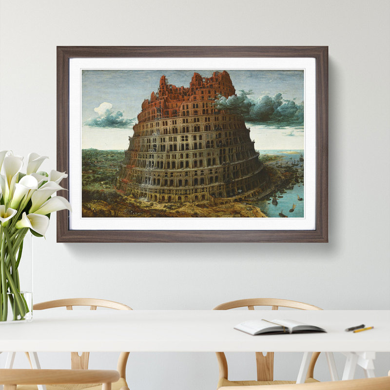 The Tower of Babel by Pieter Bruegel the Elder - Picture Frame Painting, 27cm H x 36cm W x 2cm D, Walnut Framed