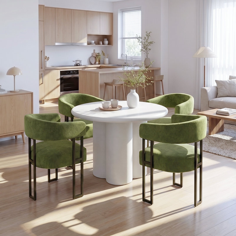 Upholstered Velvet Dining Armchair - 18.1" Seat Height Kitchen Side Chairs, 4, Green