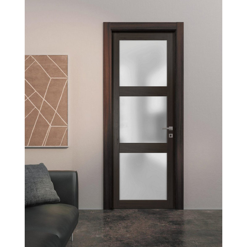 Porte standard en verre givré Lucia, Frêne chocolat, 18 po x 80 po