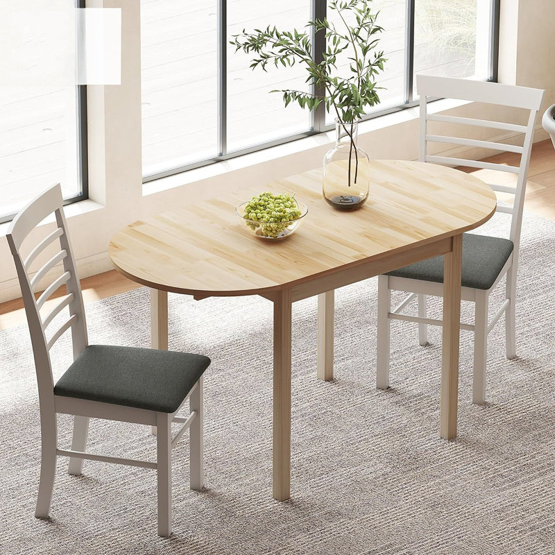 Table de salle à manger pliante en bois massif, bureau de salle à manger Kichen à abattants pour petits espaces, petite cuisine, table ronde pliante extensible pour la maison, appartement, bureau, naturel