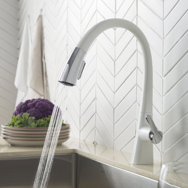 Nolen™ Pull Down Single Handle Kitchen Faucet, Chrome/White