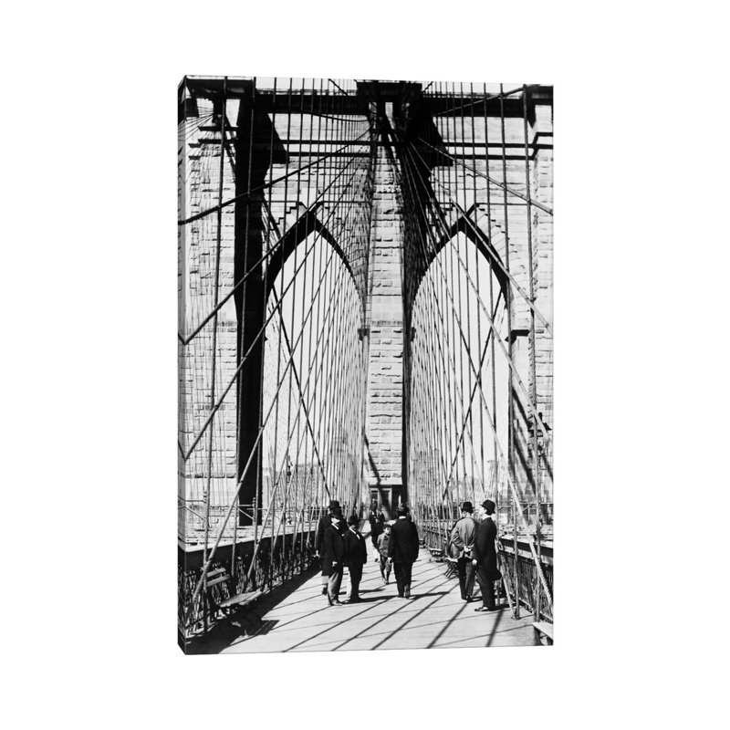 1880s Men Standing On Brooklyn Bridge Just After It Opened 1883 New York City USA - Wrapped Canvas Print