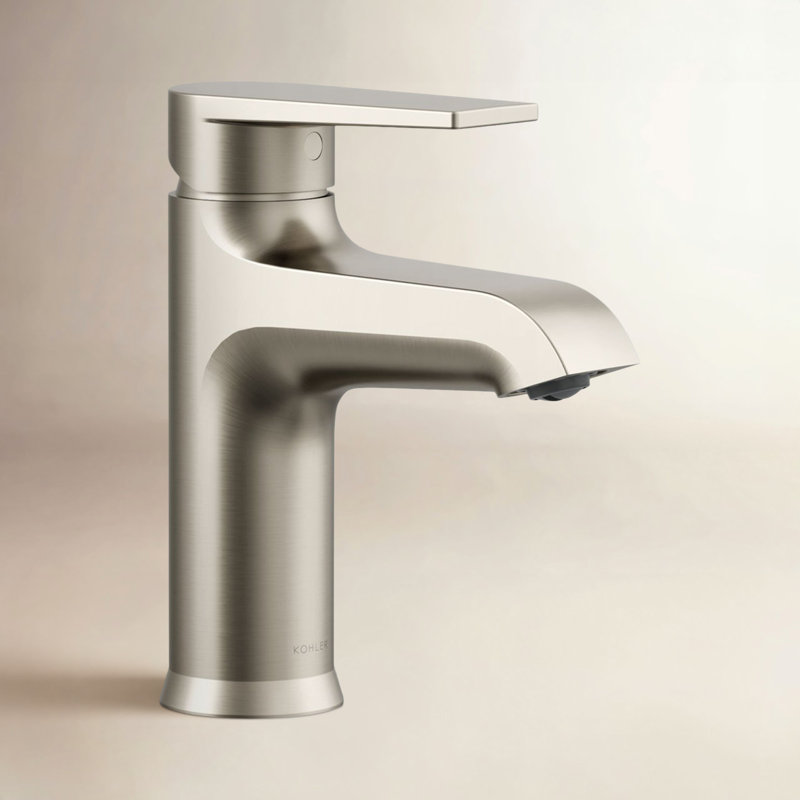 Robinet de salle de bain à poignée simple avec drain escamotable Kohler Hint, Nickel brossé éclatant