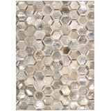City Chic Geometric Handwoven Leather Silver/Beige/Gold Area Rug