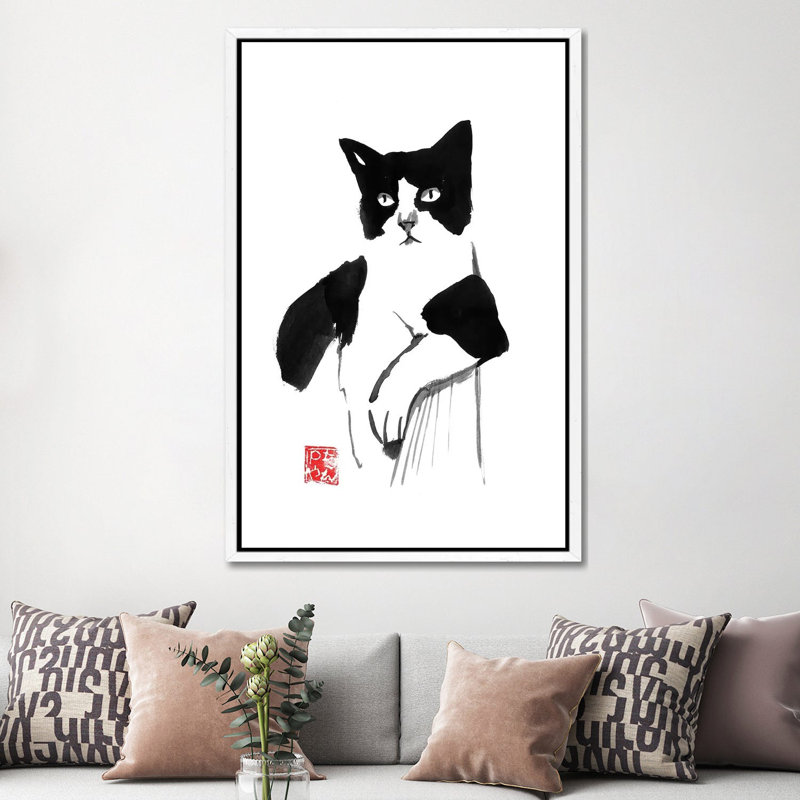 Cool Cat by Péchane - Painting on Canvas, White Framed, 152.5 cm H x 101.5 cm W