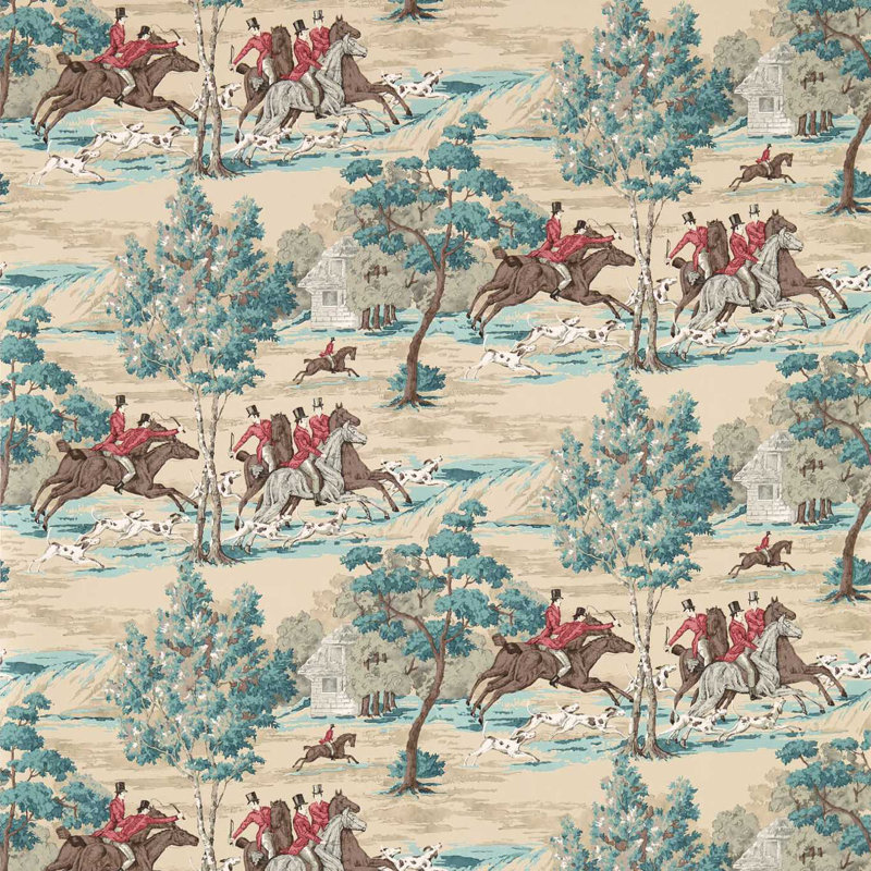 Tally Ho Wallpaper, Teal/Ruby