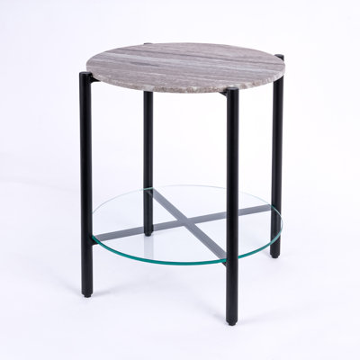 Table de bout avec rangement en marbre et verre Ansted