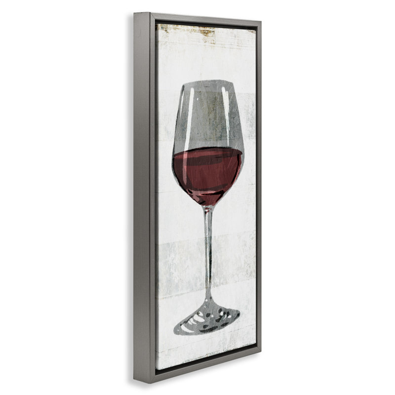 «Rustic Kitchen», verre de vin rouge encadré par Floater par Milli Villa, Cadre flottant gris lustré, H 25 po x l 11 po