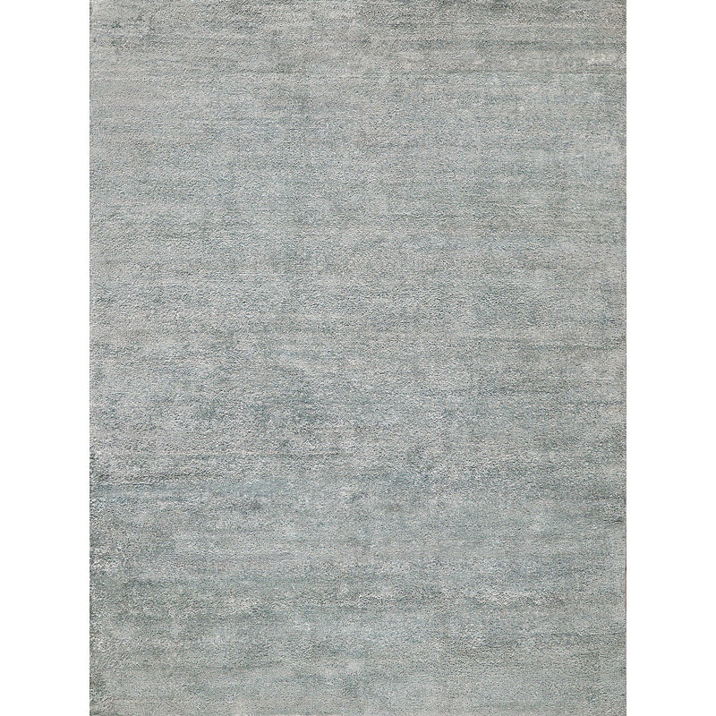 Plush Hand-Knotted Wool/Viscose Area Rug in Gray/Blue, Rectangle 2' x 3'