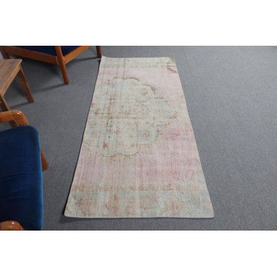 Vintage Turkish Oushak Rug in Beige - Neutral Scandinavian Style Kitchen Accent Rug