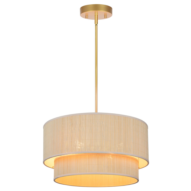 20-Inch  4-Light Dimmable Tiered Rattan Drum Chandelier with Adjustable Height and Gold Finish