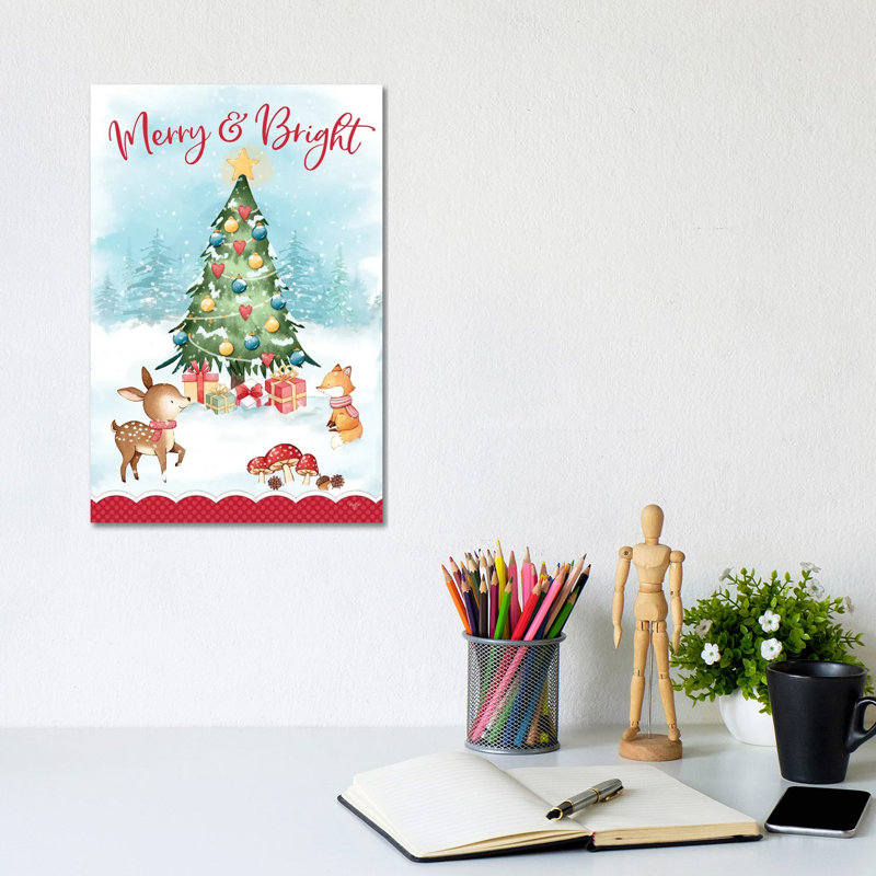 «Merry & Bright Woodland Christmas», reproduction d'art sur toile tendue
