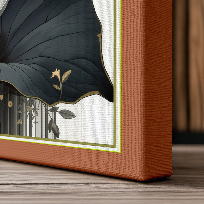 Water Lily Bloom Botanical - Wrapped Canvas, 30x20 - 76.2 x 50.8 cm, Terracotta Border