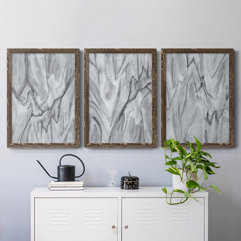 Marbré blanc I, toile encadrée de qualité supérieure - prête à être accrochée, H 20 po x l 51 po x P 1,5 po, Noyer