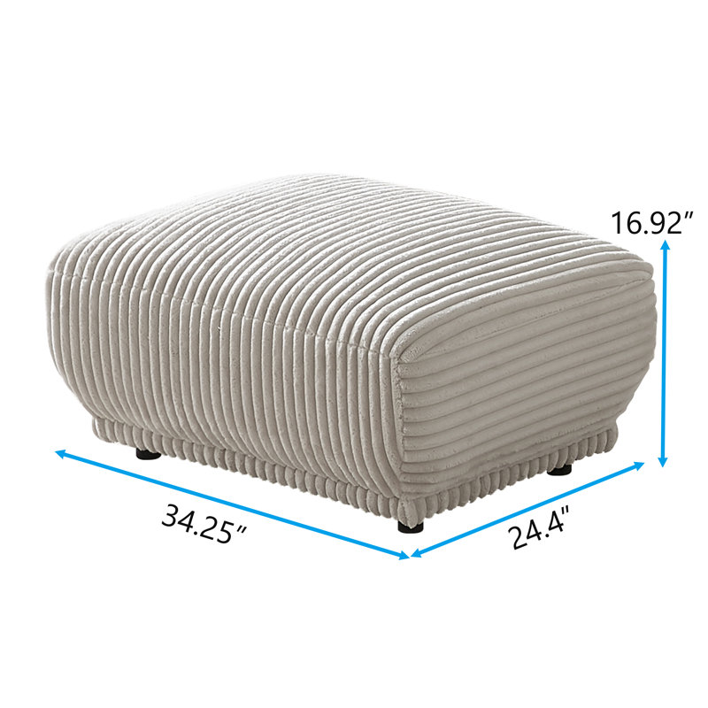 Edwyna Upholstered Ottoman, Light Gray Corduroy