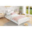 Base de lit plateforme simple avec tête de lit, base de lit plateforme en bois massif, lit de plancher avec lattes de support, blanc-299706570