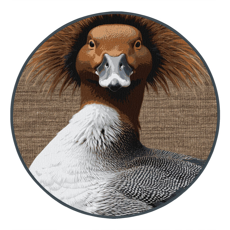 Washable Hooded Merganser Birds Area Rug, Round 7'
