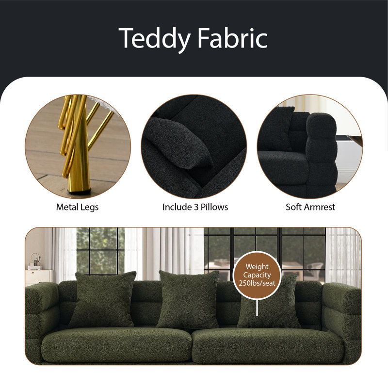 Myrle Upholstered 81'' Sofa, Black Wool