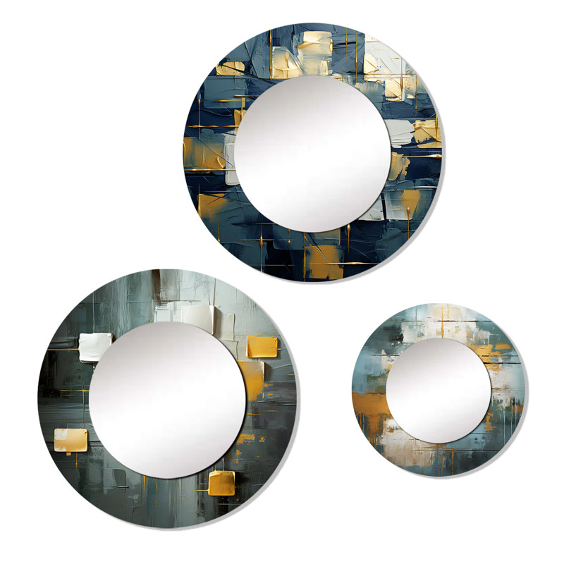 Keshia Round Wall Mirror, Comfort Of Glory Abstract Expressionism Blue IV