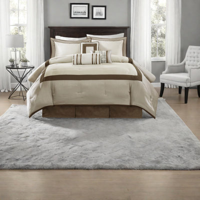 Luxurious 7 Piece Polyester Bedding Set, Taupe Brown Hotel Style For Home
