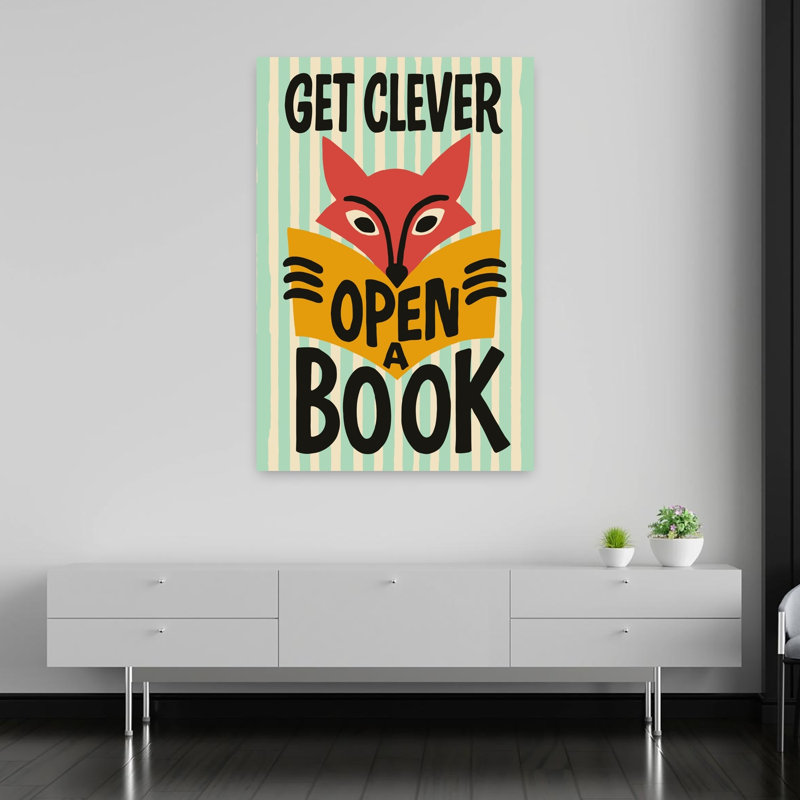«Get Clever Open Book», impression d'art rétro rétro, fantaisiste, forêt de renard, H 60 po x l 40 po