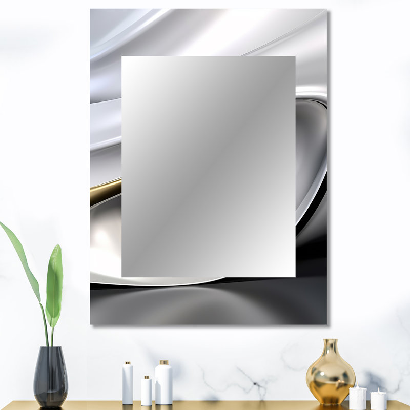 Gold White Infinite Ripples - Waves Mirror, Modern Decorative Wall Mirror, Printed Metal Art, 40" x 30"