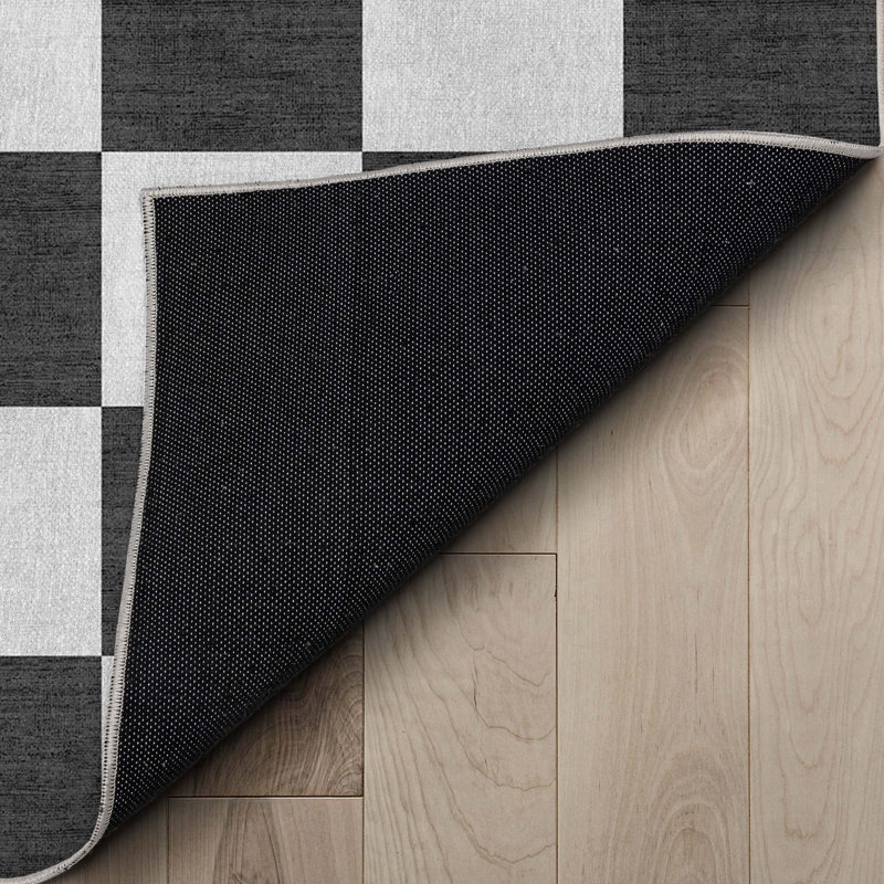 Kehr Geometric Machine Woven Polyester Area Rug in Black, Rectangle 9'10" x 13'