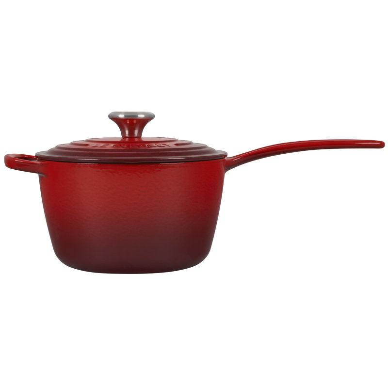 Le Creuset Enameled Cast Iron Saucepan with Lid, Cerise, 1.75 qt.