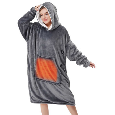 Couverture chauffante à capuche chauffante - Couverture électrique à capuche surdimensionnée sans cordon avec batterie, Sweat à capuche chauffant portatif pour femme adulte, gris