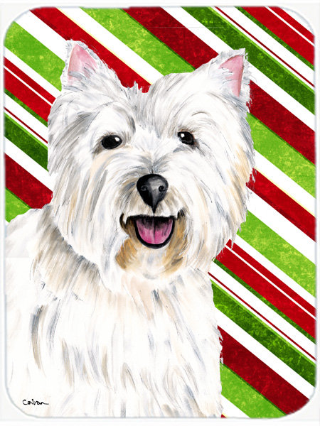 East Urban Home Westie Candy Cane Holiday Christmas Glass Cutting Board