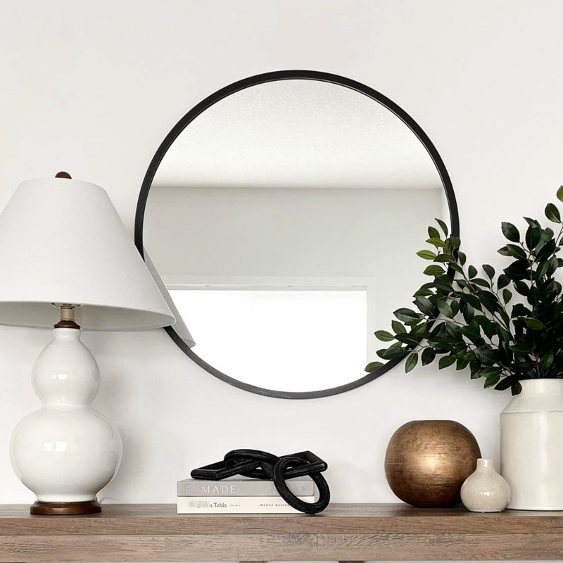 Miroir de salle de bain noir rond de 20 pouces - verre de haute qualité, cadre en alliage d'aluminium, fonction incassable intégrée, installation en douceur du métal dans le bord rouille de haute qualité, garde, facilement
