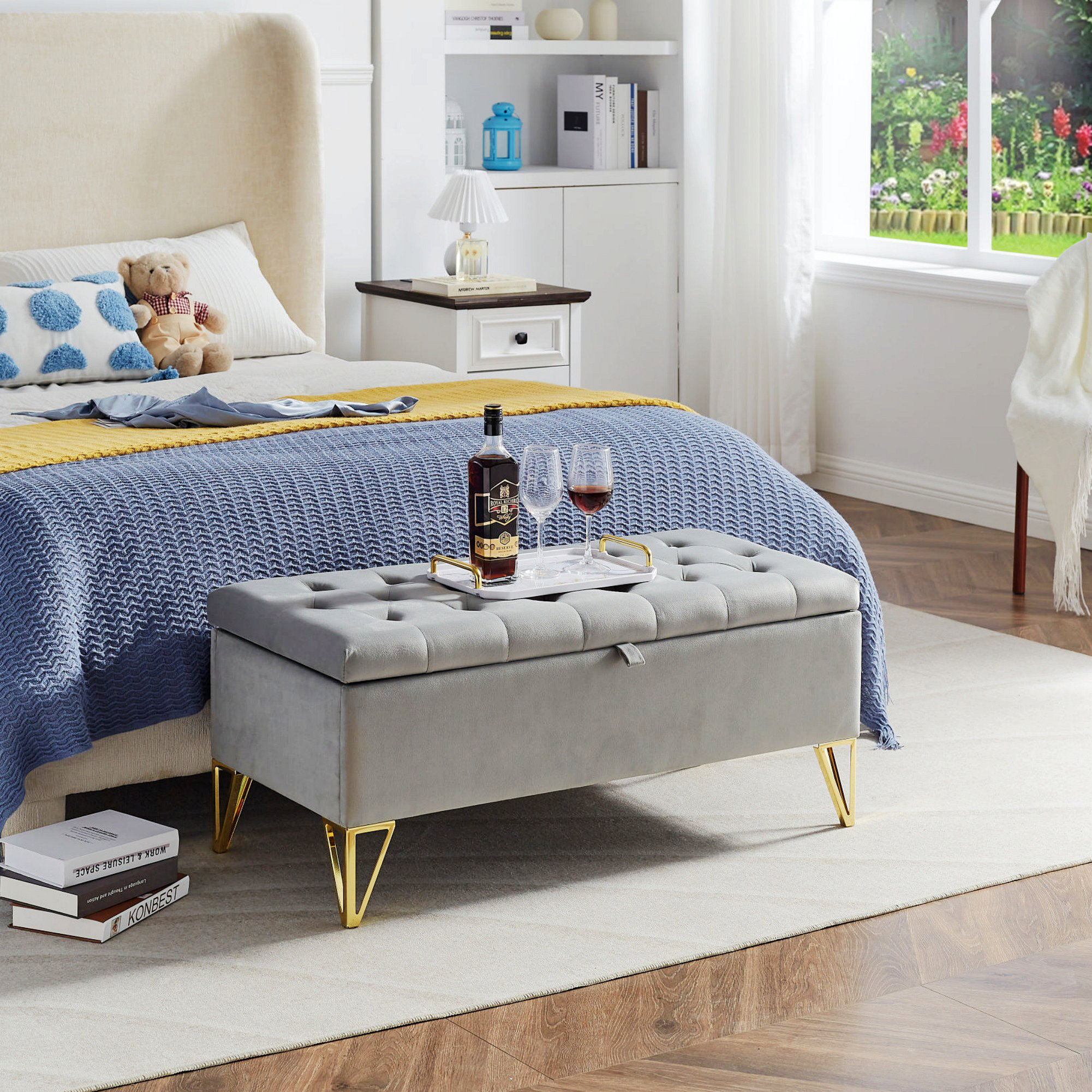 Mercer41 Bench, Upholstered Large Storage Rectangular Bench, Entryway Bench, Bedroom End Of Bed ...
