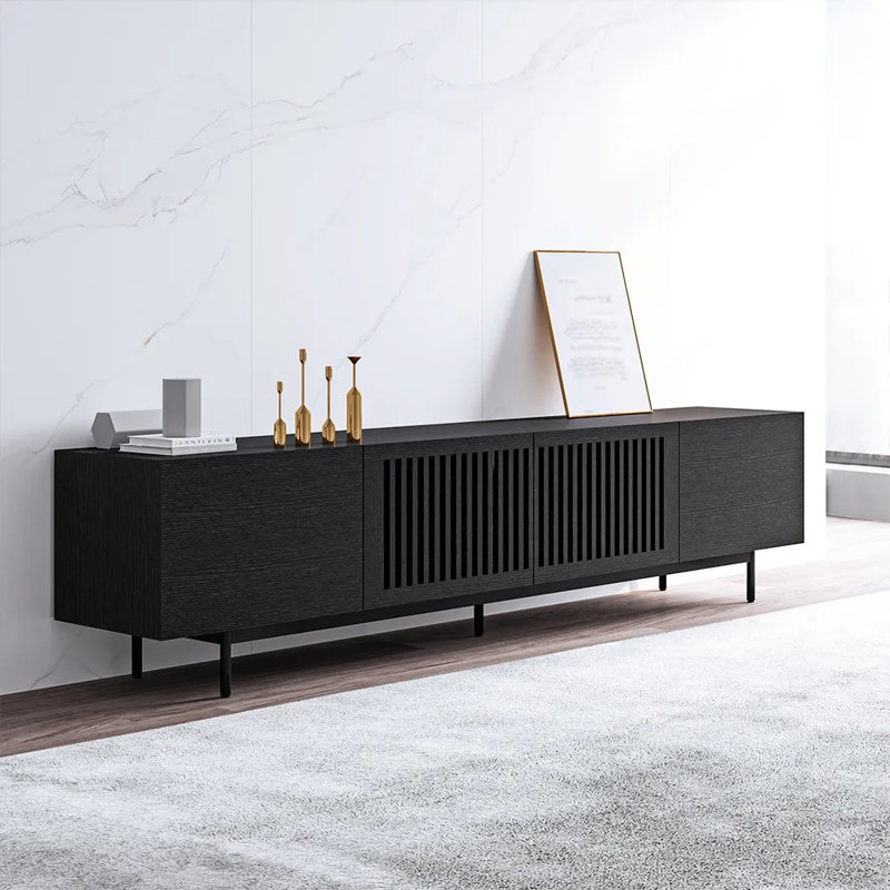 Meuble télé Mid-Century moderne, entièrement assemblé, Noir, H 21,65 po x L 15,75 po x l 94,49 po