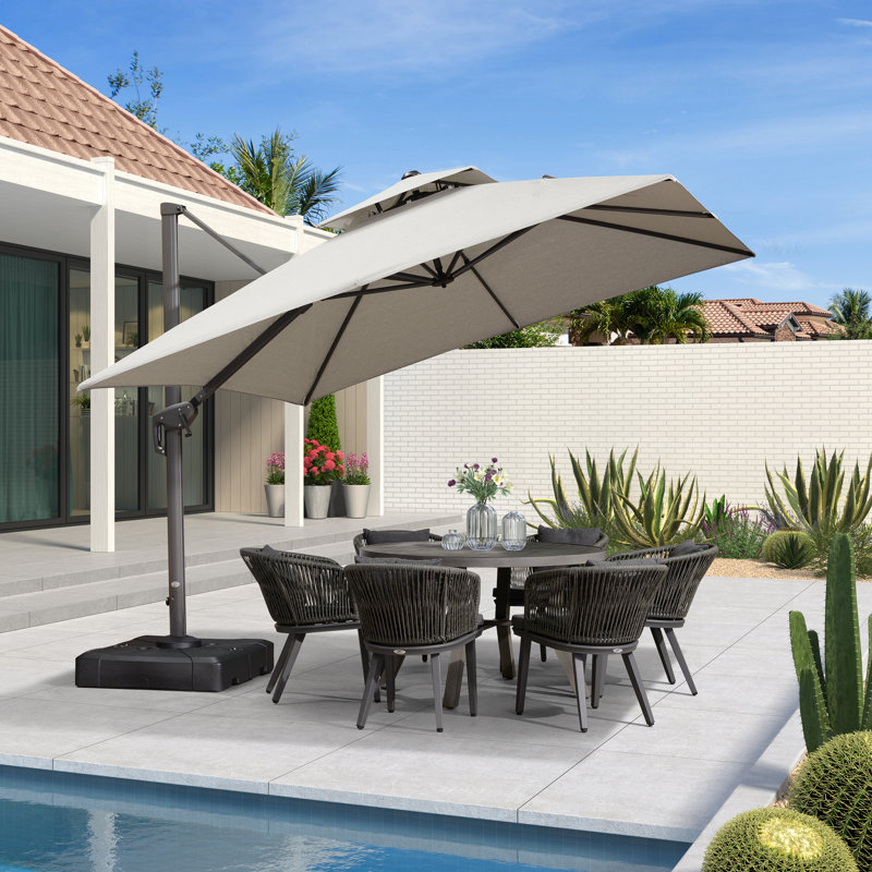 Karnesha Eco-Friendly Advanced Fabric 10" x 10" Square Cantilever Umbrella  with Base, Light Grey
