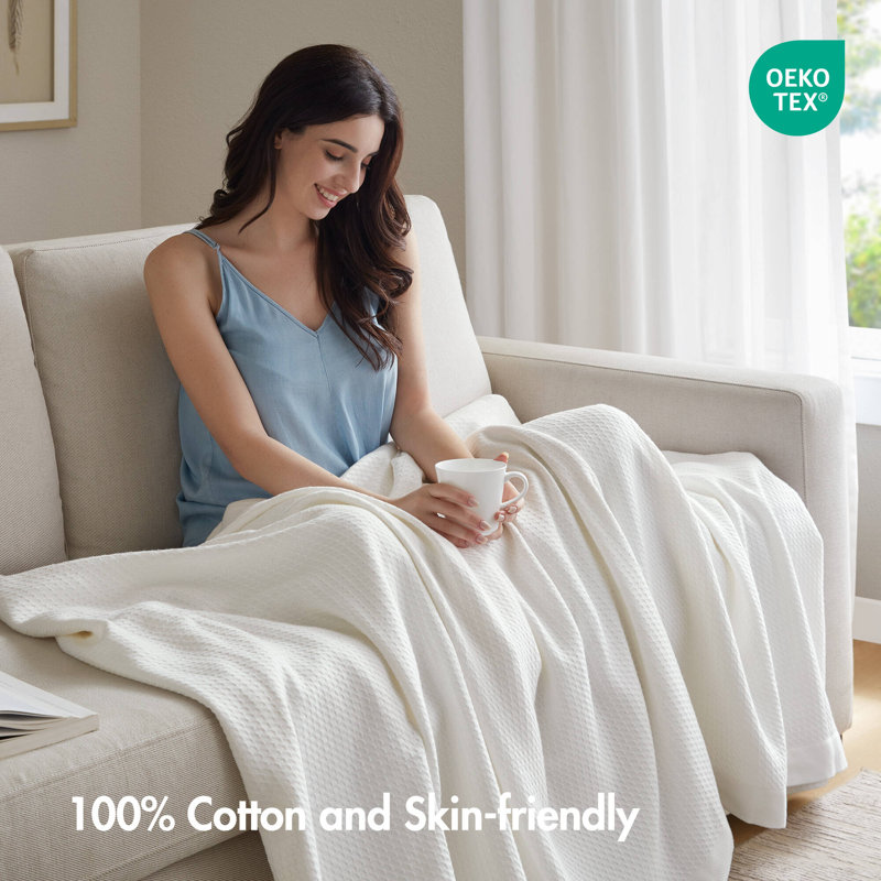 100% Certified Egyptian Cotton Blanket, Full / Queen, White