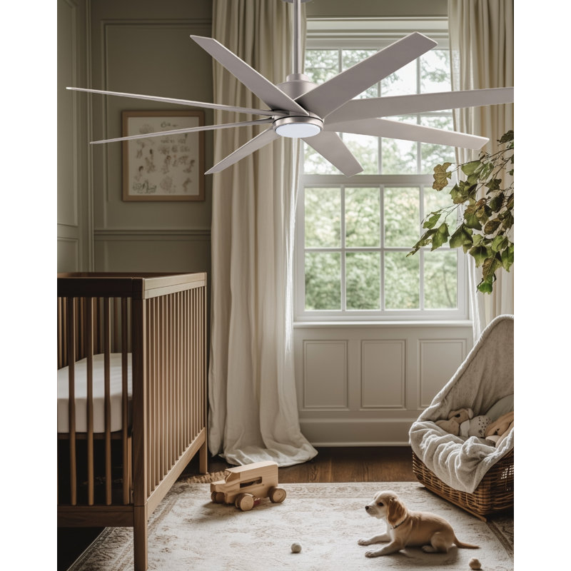 Ariella - Eight Blade Ceiling Fan - Integrated LED - Matte Black Finish - Matte White Blades, Brushed Nickel, Brushed Nickel