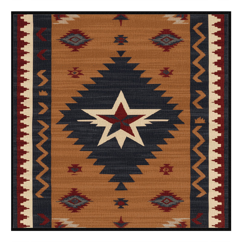 Washable Wagon Wheel Southwestern Area Rug, Square 6'