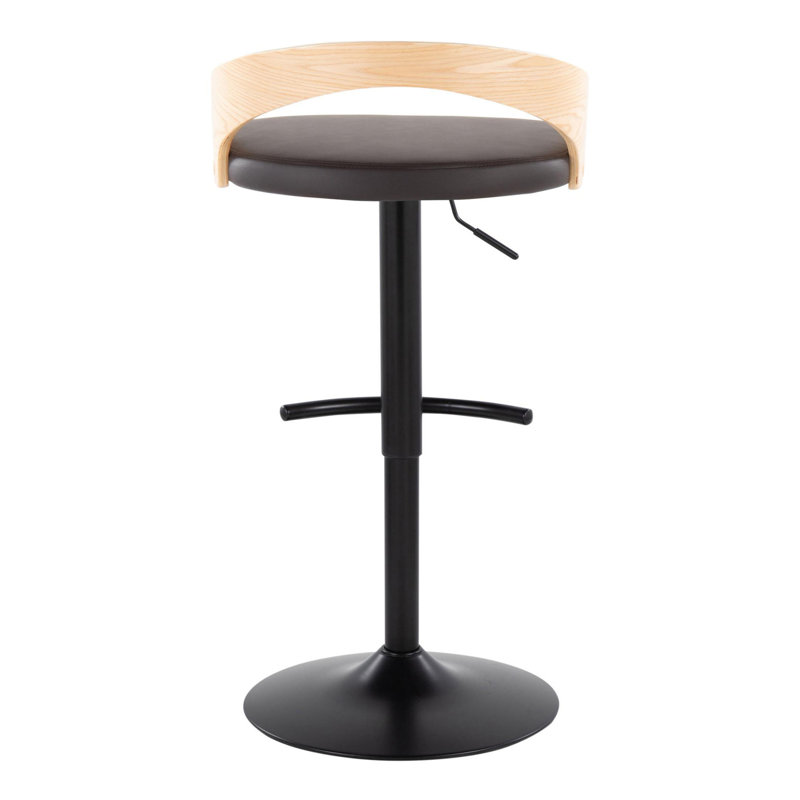 Tabouret de bar réglable et pivotant Grotto, Siège brun / cadre noir / naturel